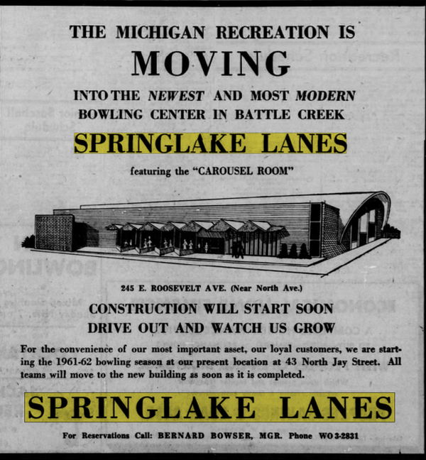 Springlake Lanes - Aug 13 1961 Ad